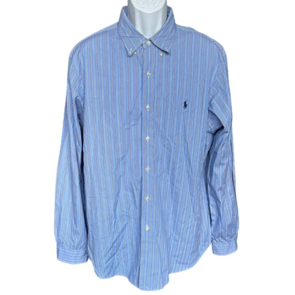 Ralph‎ Lauren Custom Fit Button Down Sz XL Blue Striped Classic Casual Office